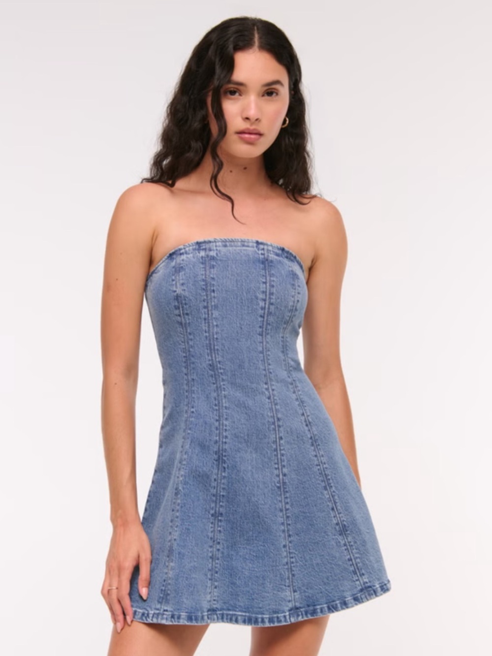 Abercrombie & Fitch Strapless Denim Mini Dress - Light Blue